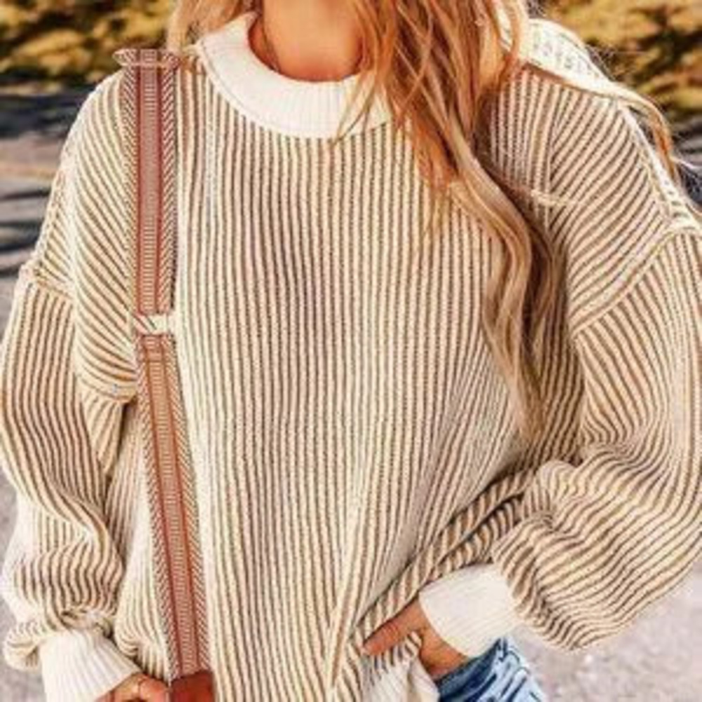 Casual Women's Striped Colorblock Loose Fit Round Neck Pullover Sweater top